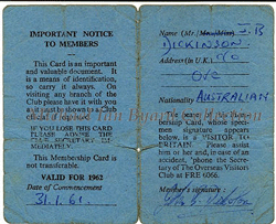 Reverse side of the OVC membership card